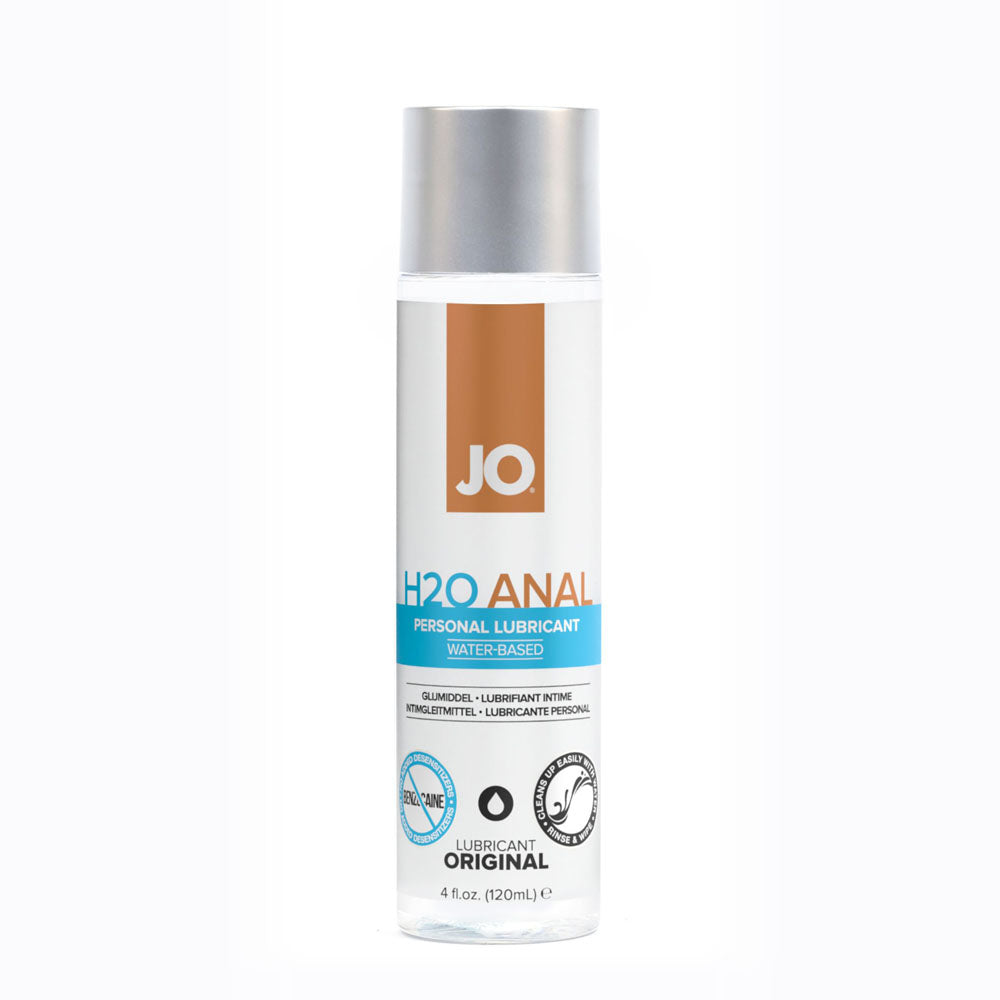 JO H2O Anal Lube - 120 mL - Water Based Anal Lubricant - 120 ml Bottle in a sleek packaging design.