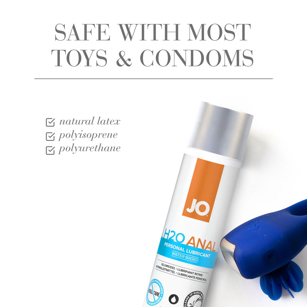 JO H2O Anal Lube - 120 mL - Water Based Anal Lubricant - 120 ml Bottle with product features and toy compatibility
