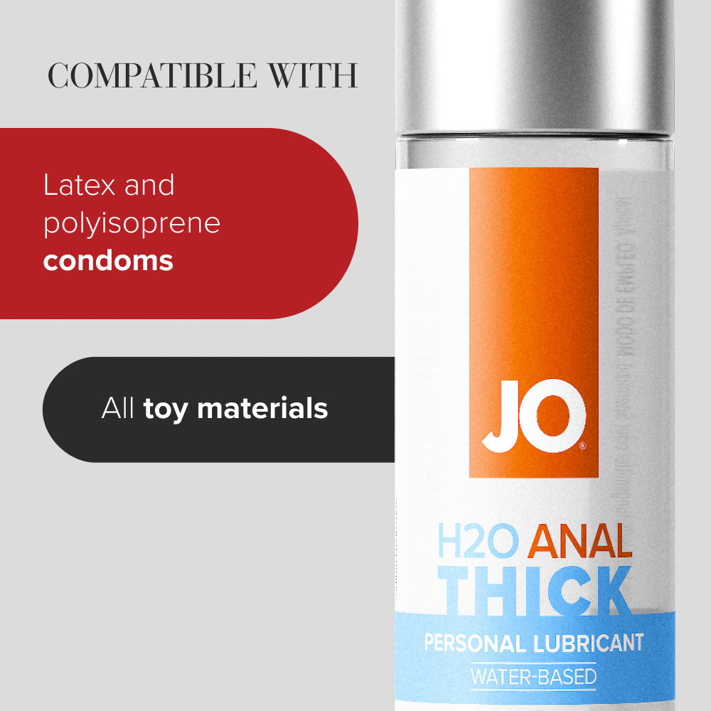 JO H2O Anal Thick Lube - 60 mL - Thick Water Based Anal Lubricant - 60 ml Bottle compatibility with latex condoms