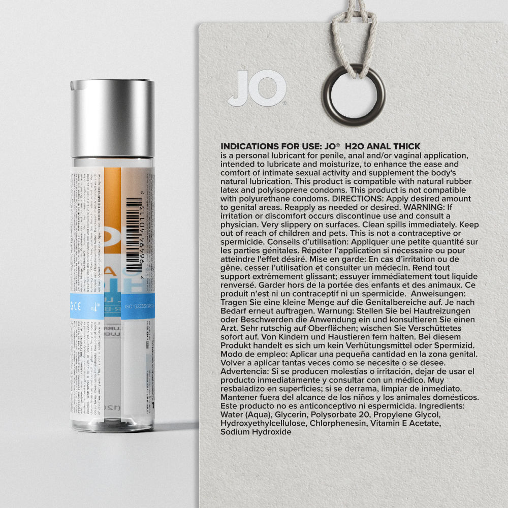 JO H2O Anal Thick Lube - 60 mL - Thick Water Based Anal Lubricant - 60 ml Bottle with usage instructions.