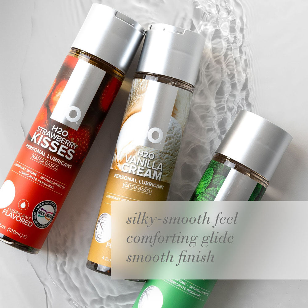 JO H2O Strawberry Kisses Lube - 120 mL - Strawberry Flavoured Water Based Lubricant - 120 ml Bottle alongside other flavors.