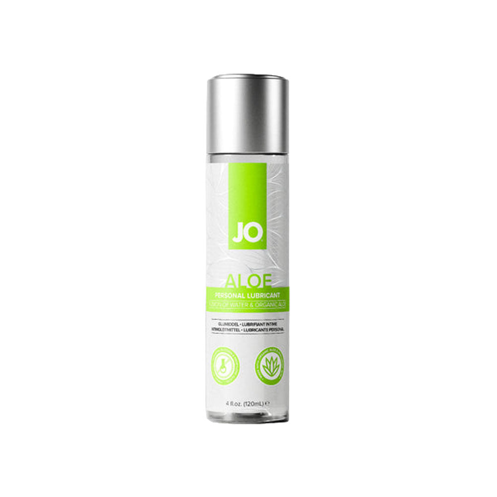 JO Aloe 120ml water based aloe lubricant bottle with soothing, moisturizing properties for sensitive skin.