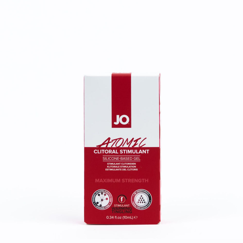 JO Atomic Clitoral Gel - Stimulating Gel for Women - 10 ml Tube packaging with silicone-based formula.