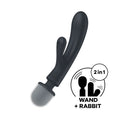 Satisfyer Triple Lover grey USB rechargeable rabbit vibrator and massage wand for versatile pleasure.