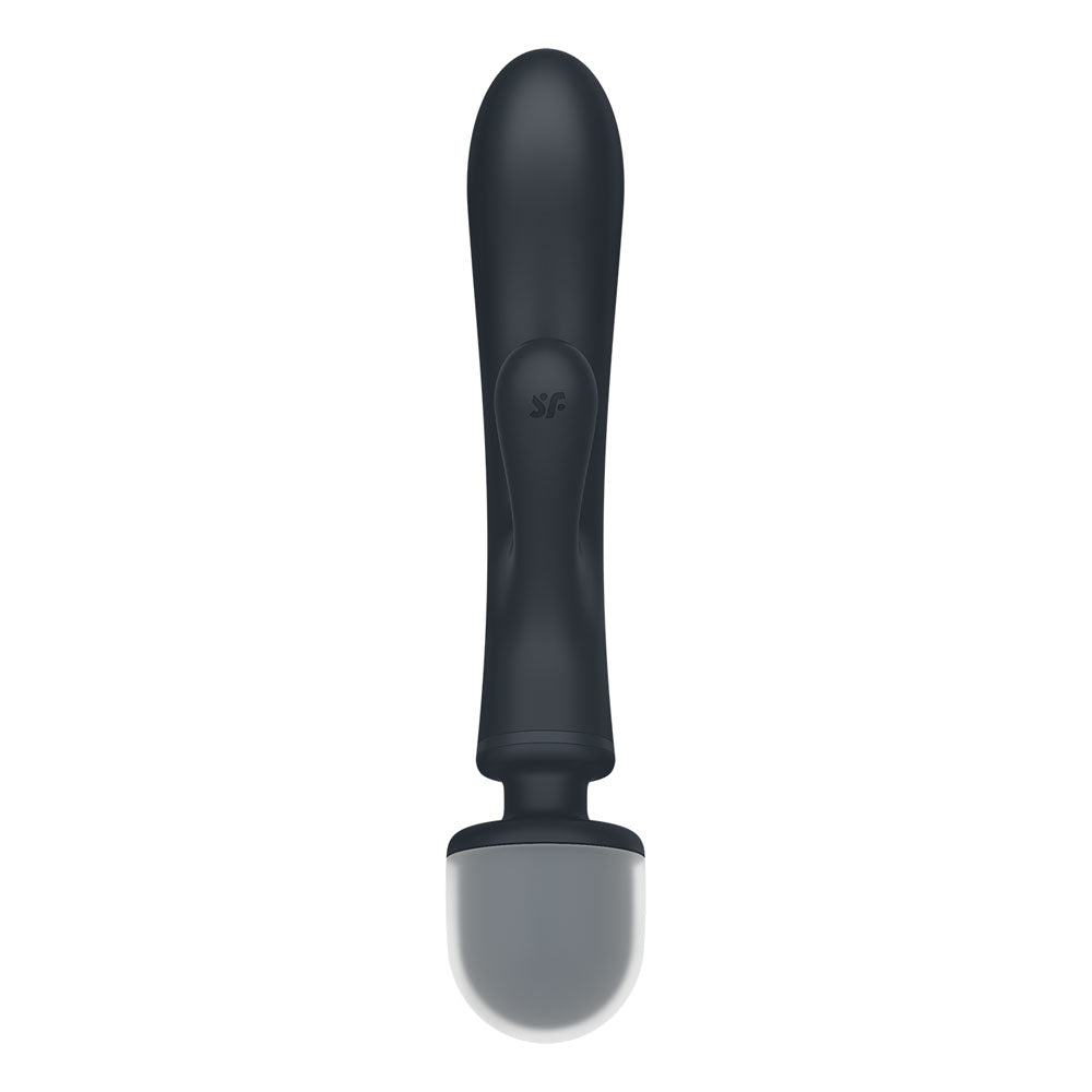 Satisfyer Triple Lover grey USB rechargeable rabbit vibrator and massage wand for pleasure and relaxation.