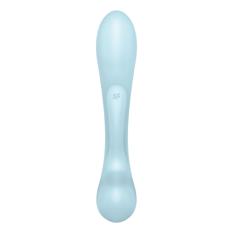 Satisfyer Triple Oh lightweight USB rechargeable rabbit vibrator in soft blue color.