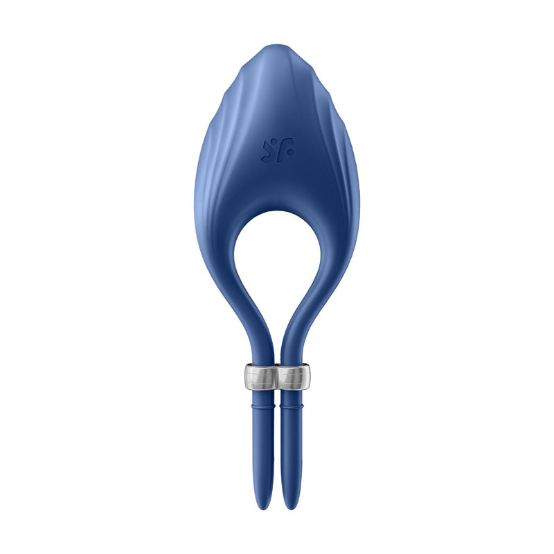 Satisfyer Duelist -  Vibrating Adjustable Lasso Cock Ring in a sleek blue design, showcasing its flexible features.