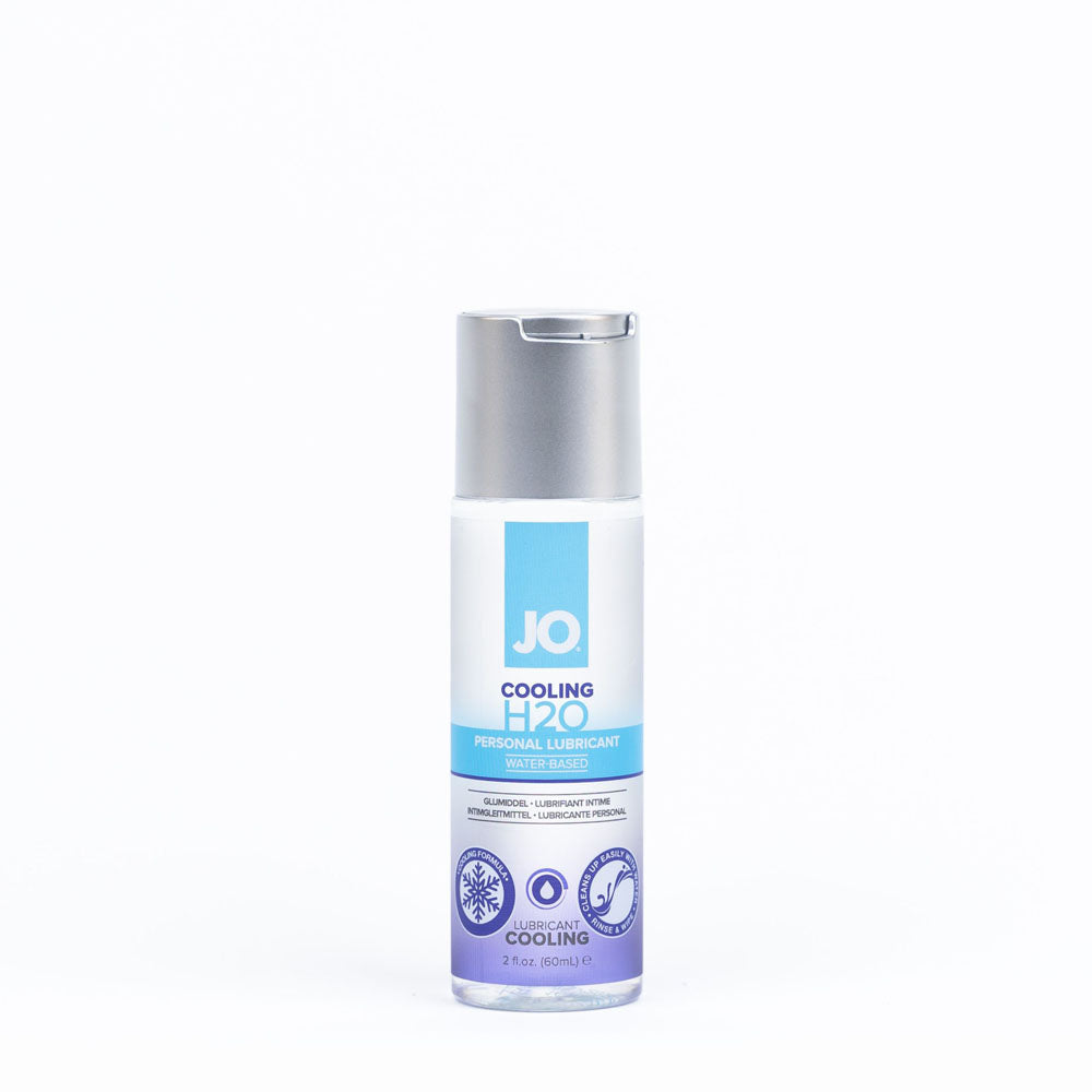 JO H2O Cooling Lube 60 mL water based cooling lubricant in a sleek bottle, perfect for enhancing intimacy.
