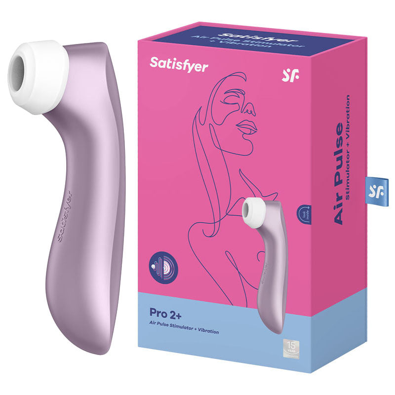 Satisfyer Pro 2+ - Touch-Free USB-Rechargeable Clitoral Stimulator with Vibration packaging and product image.