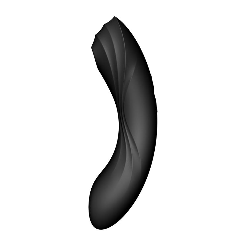 Satisfyer Curvy Trinity 4 USB rechargeable air pulse vibrator with ribbed texture and rounded design.