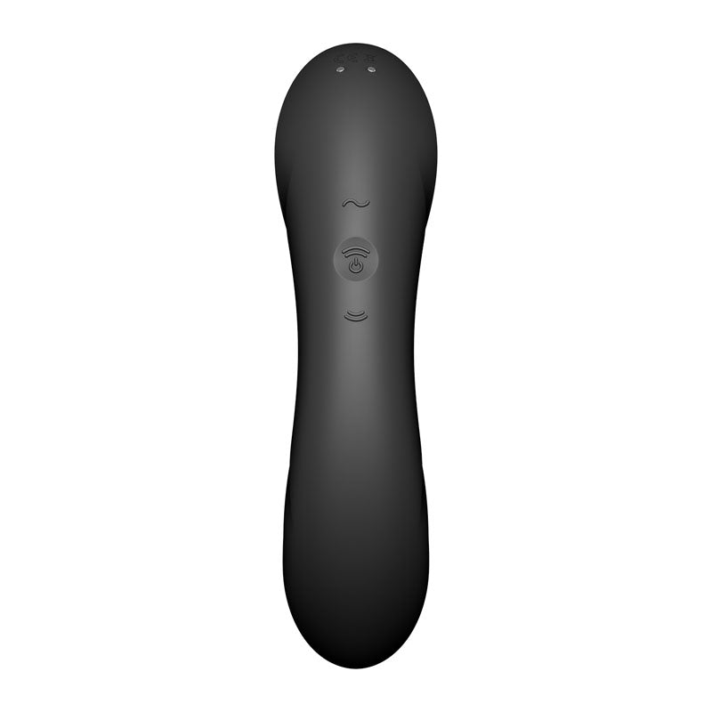 Satisfyer Curvy Trinity 4 USB rechargeable air pulse vibrator with rounded design and control buttons.