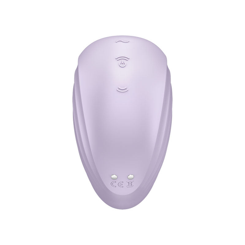 Satisfyer Pearl Diver - Violet - Violet USB Rechargeable Air Pulsation Stimulator top view with buttons and lights.