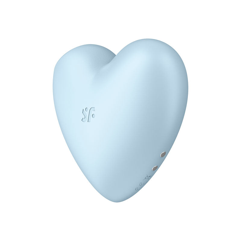 Satisfyer Cutie Heart USB rechargeable air pulsation vibrator in light blue, heart-shaped design for clitoral stimulation.