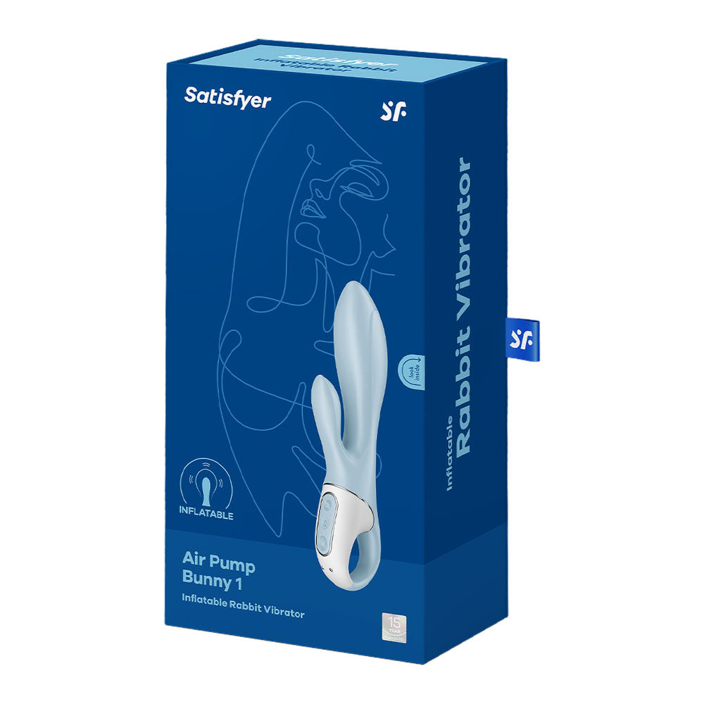 Satisfyer Air Pump Bunny 1 packaging featuring inflatable rabbit vibrator for enhanced pleasure experiences.
