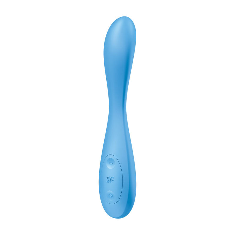 Satisfyer G-Spot Flex 4 USB rechargeable G-spot vibrator in blue, showcasing its sleek and flexible design.