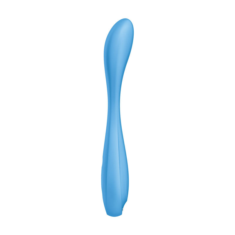 USB rechargeable G-spot vibrator in a sleek blue design for versatile pleasure.