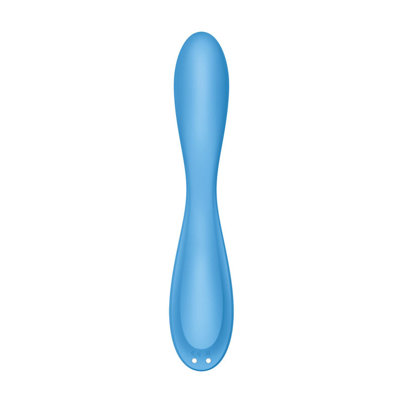 USB rechargeable G-spot vibrator in blue color, sleek design for targeted pleasure.