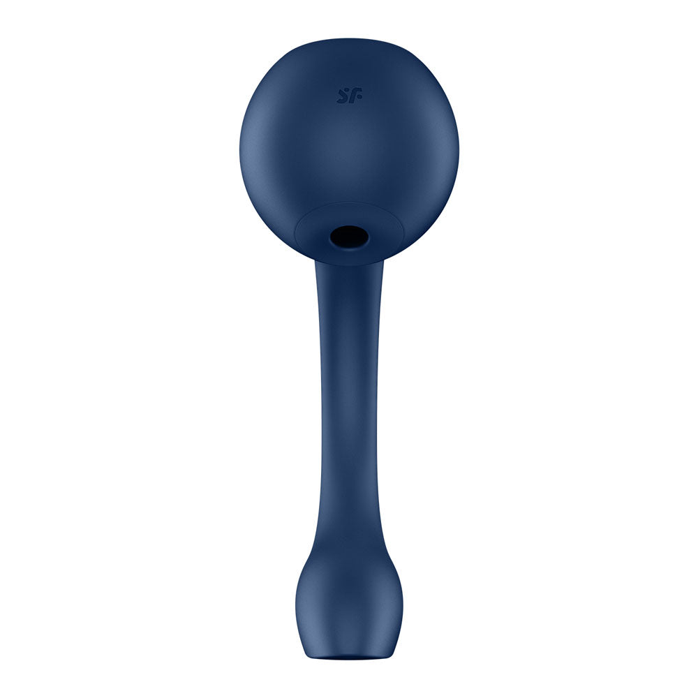 Satisfyer Pro+ Wave 4 USB rechargeable air pulse vibrator in a deep blue color.