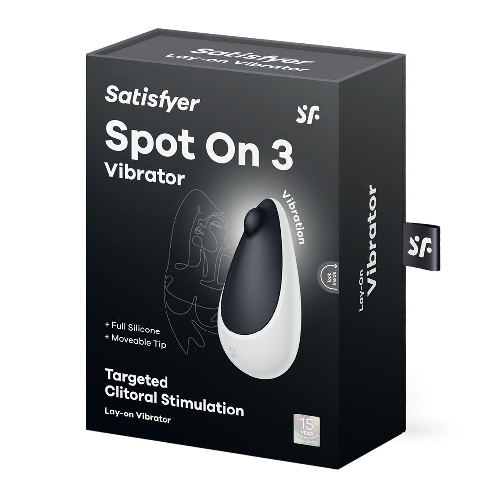 Satisfyer Spot On 3 packaging, USB rechargeable clitoral stimulator for targeted stimulation.