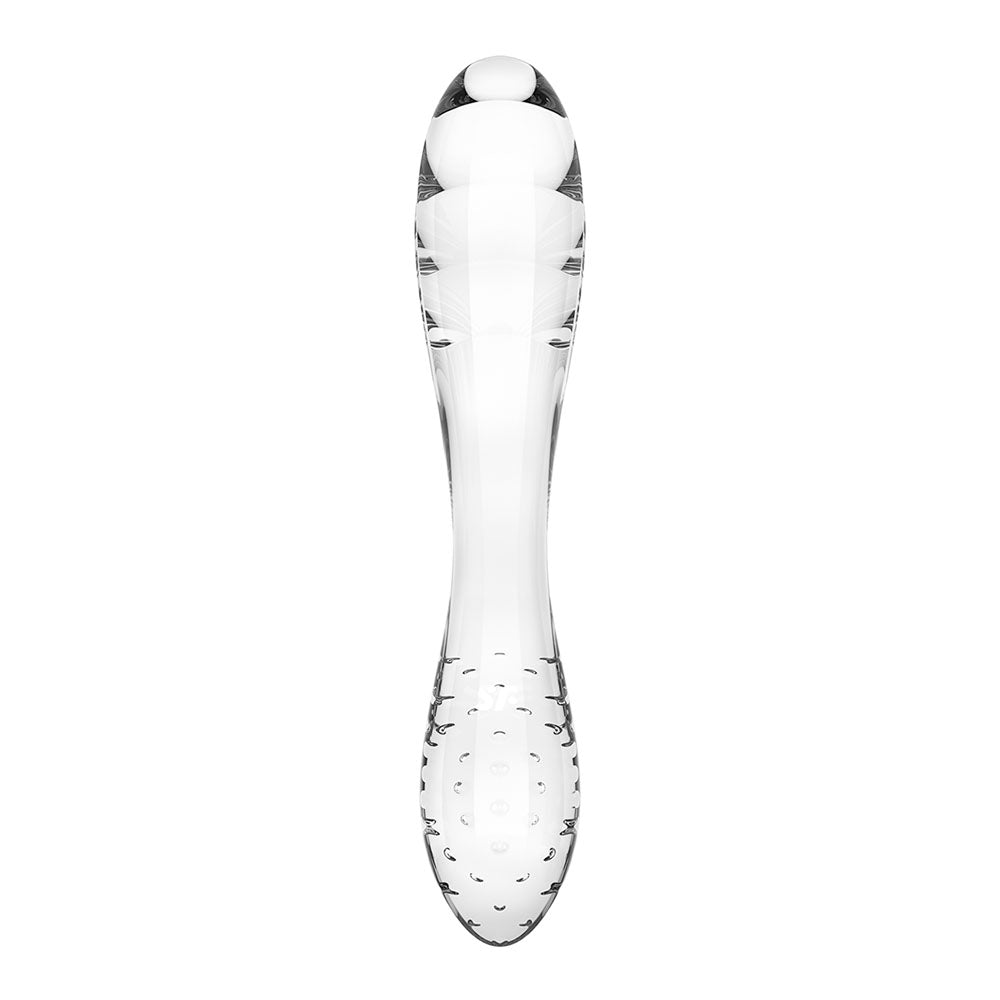 Satisfyer Dazzling Crystal 1 glass double ended dildo with smooth texture and elegant design.