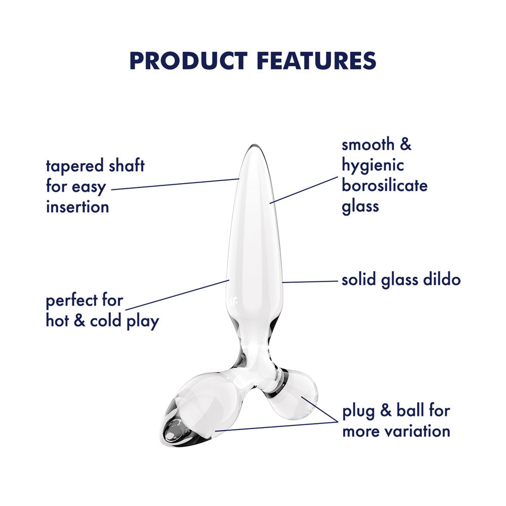 Satisfyer Triple Crystal 2 -  -  Glass 3-in-1 Butt Plug features tapered shaft for easy insertion, smooth glass for hot & cold play.