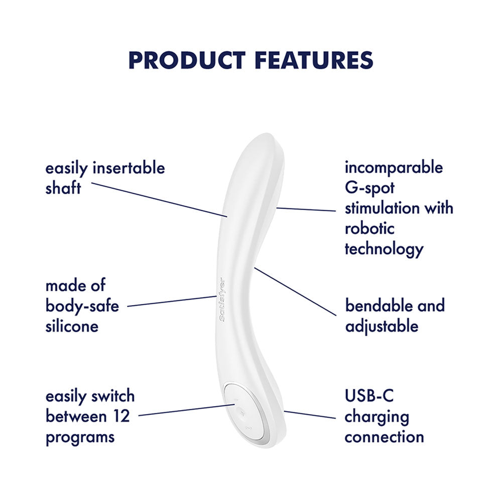 Satisfyer G-Spot Wave 2 -  -  23.6 cm USB Rechargeable Flicking Tip Vibrator features, including G-spot stimulation and USB-C charging.