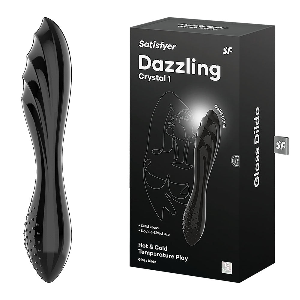 Satisfyer Dazzling Crystal 1 -  -  Glass Double Ended Dildo with temperature play features and sleek black design.