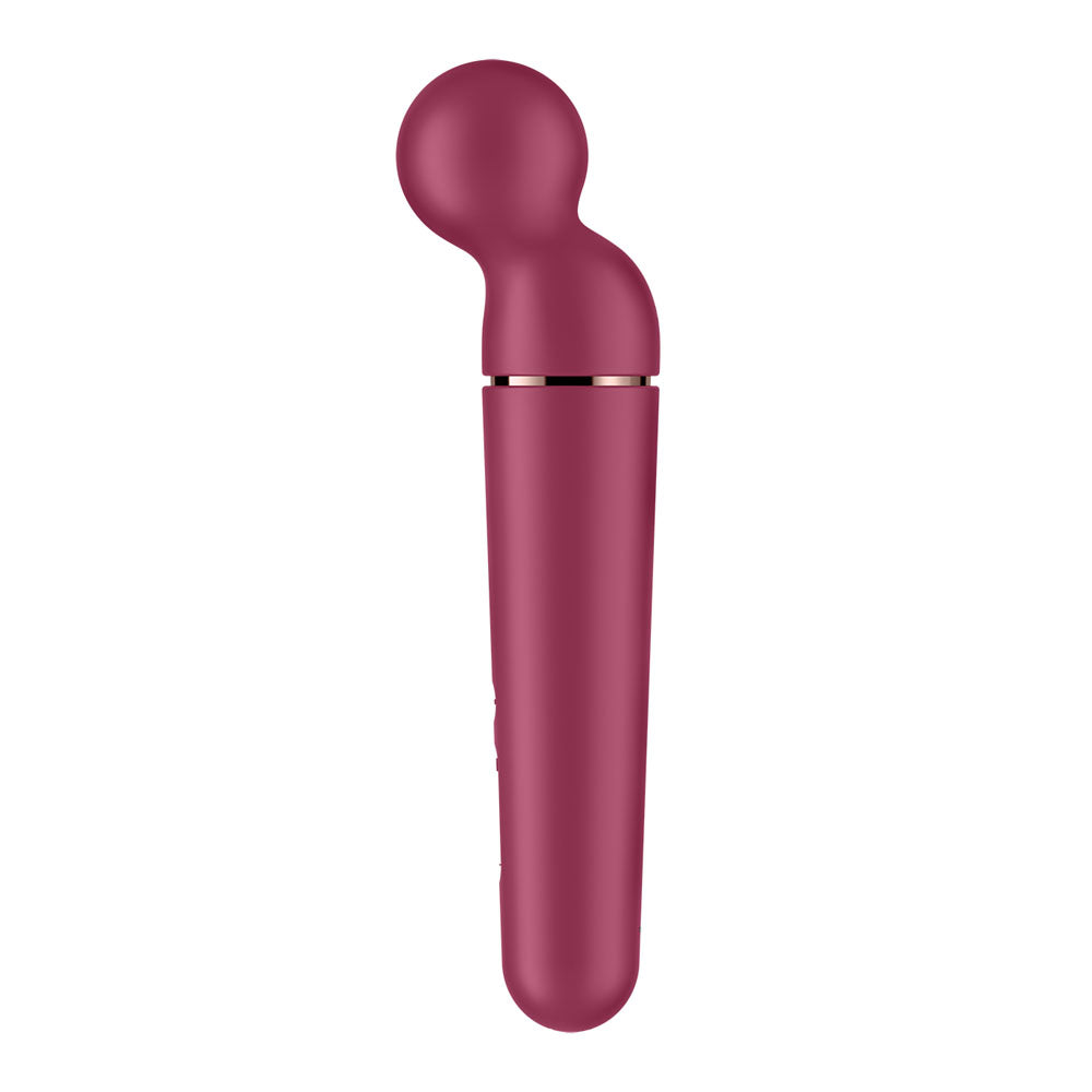 Satisfyer Planet Wand-er - Berry - Berry/Rose Gold USB Rechargeable Massager Wand on a white background.