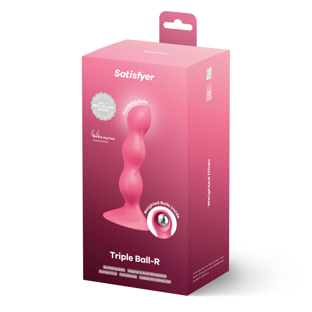Satisfyer Triple Ball-R -  -  18 cm Beaded and Weighted Dildo packaging showcasing its design and features.