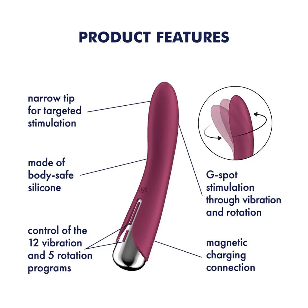 Satisfyer Spinning Vibe 1 -  -  17.8 cm USB Rechargeable Rotating Vibrator Satisfyer Discreet Intimate Essentials.