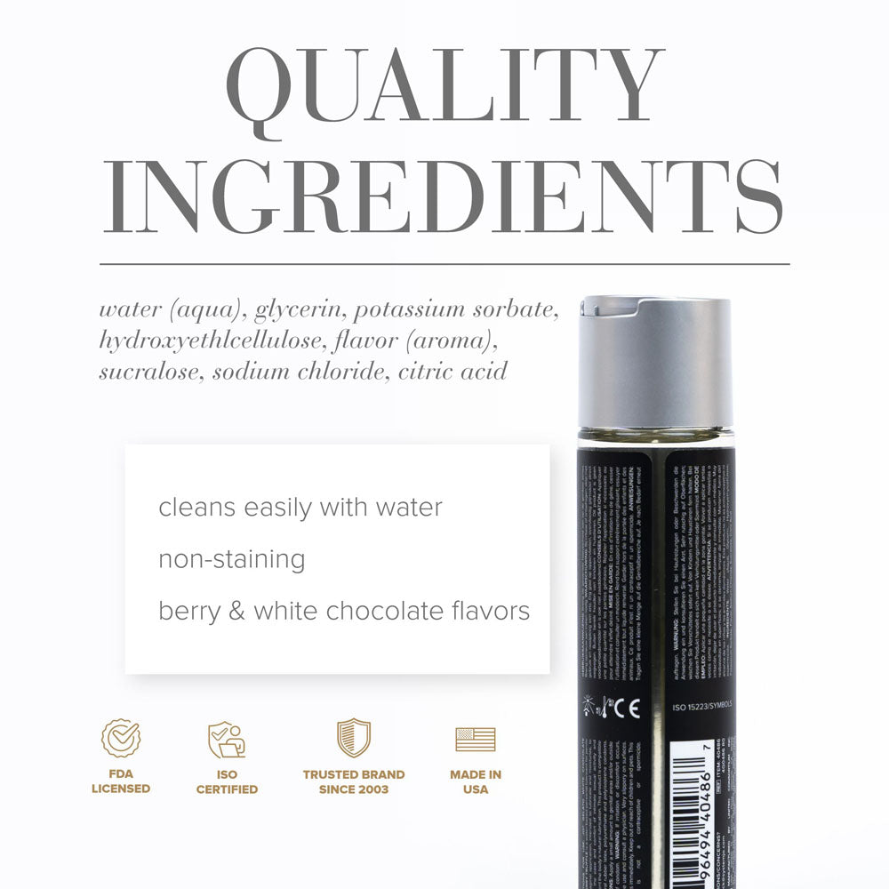 JO Gelato White Chocolate Raspberry Lube - 120 mL - White Chocolate Raspberry Flavoured Water Based Lubricant - 120 ml Bottle ingredients list