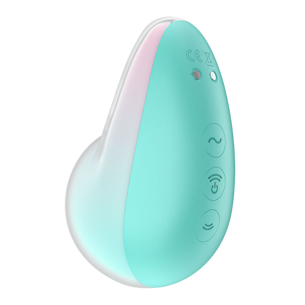 Satisfyer Pixie Dust - Mint/Pink - Mint/Pink USB Rechargeable Vibrating Air Pulse Stimulator side view