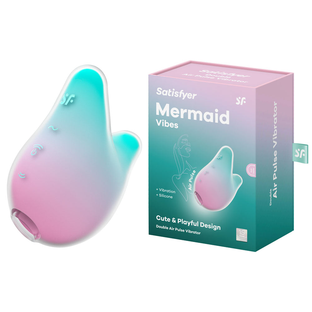 Satisfyer Mermaid Vibes - Mint/Pink - Mint/Pink USB Rechargeable Air Pulse Stimulator with cute design and packaging.