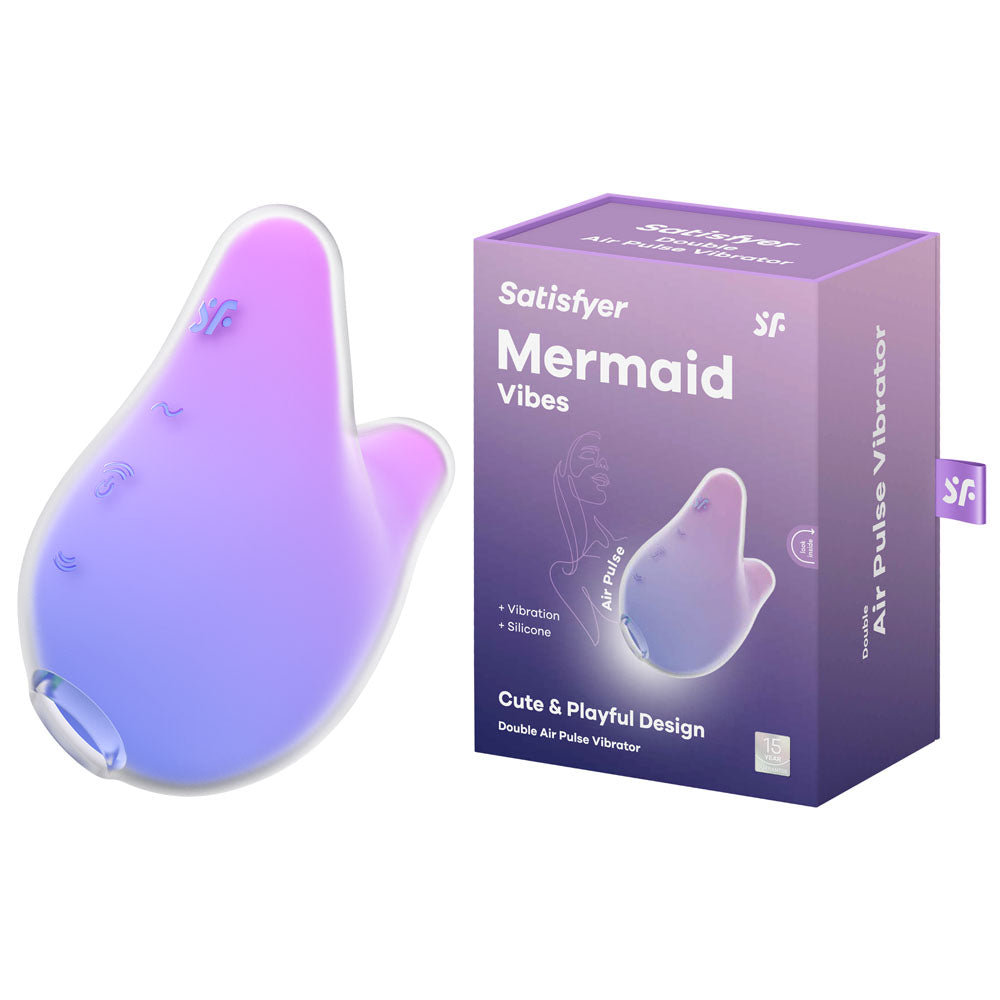 Satisfyer Mermaid Vibes - Violet/Pink - Violet/Pink USB Rechargeable Air Pulse Stimulator with packaging.