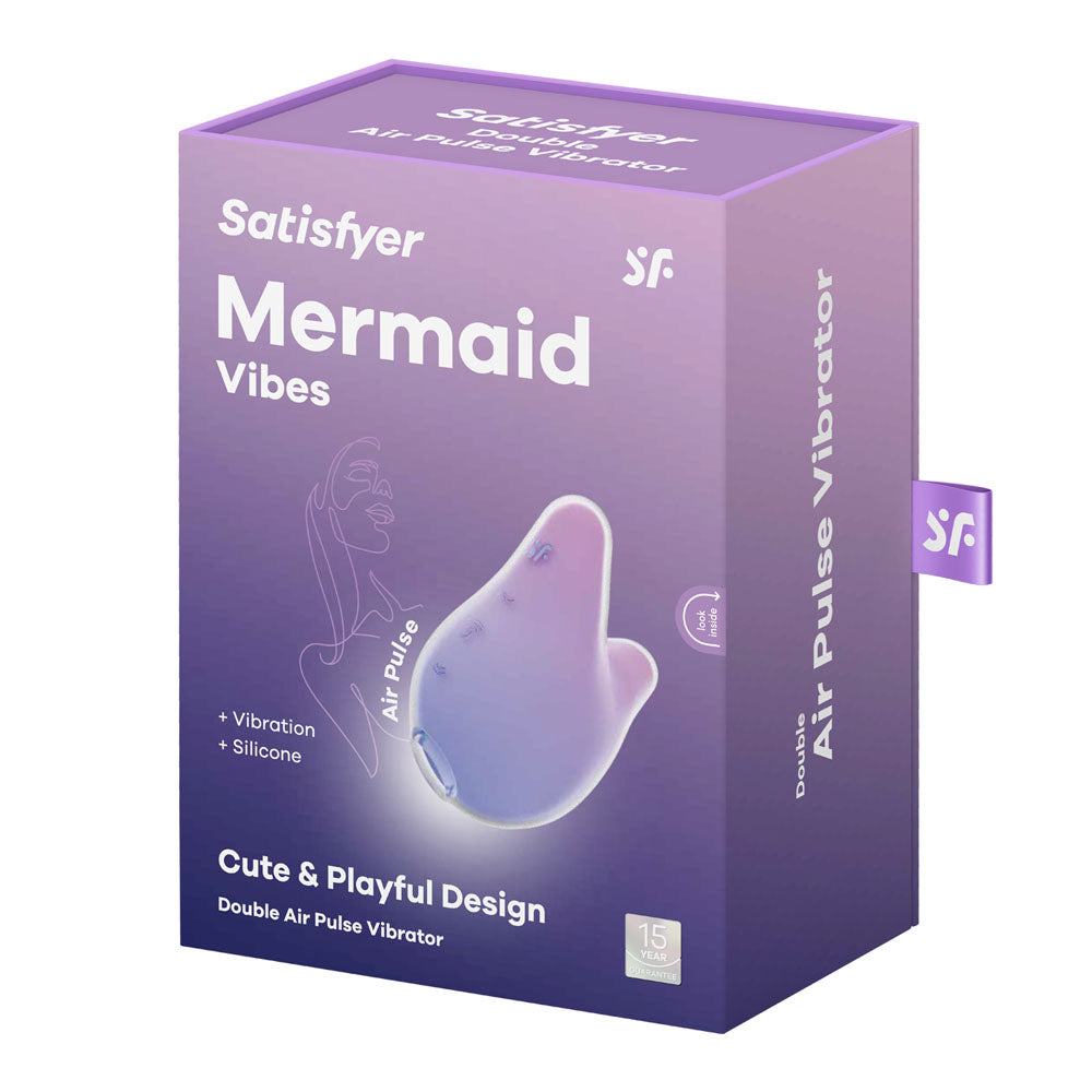 Satisfyer Mermaid Vibes - Violet/Pink - Violet/Pink USB Rechargeable Air Pulse Stimulator packaging with cute design.