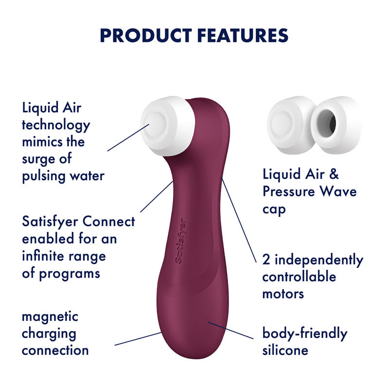 Satisfyer Pro 2 Generation 3 with App Control - Wine  - Wine  Touch-Free USB-Rechargeable Clitoral Stimulator features.