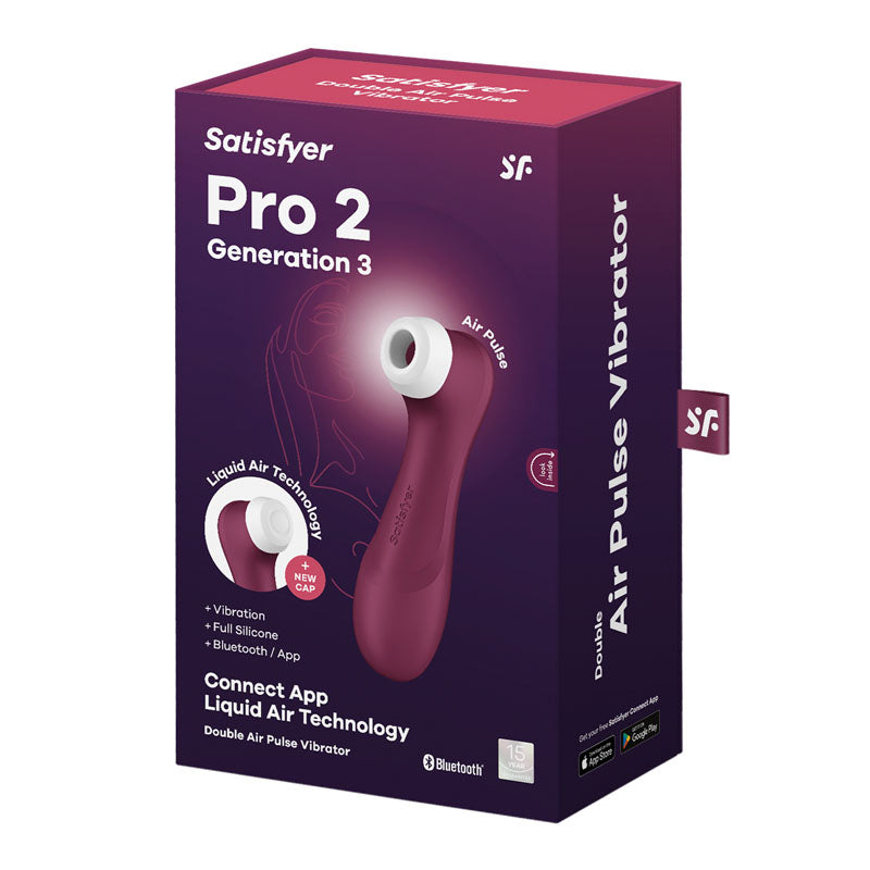 Satisfyer Pro 2 Generation 3 with App Control - Wine - Wine Touch-Free USB-Rechargeable Clitoral Stimulator packaging.