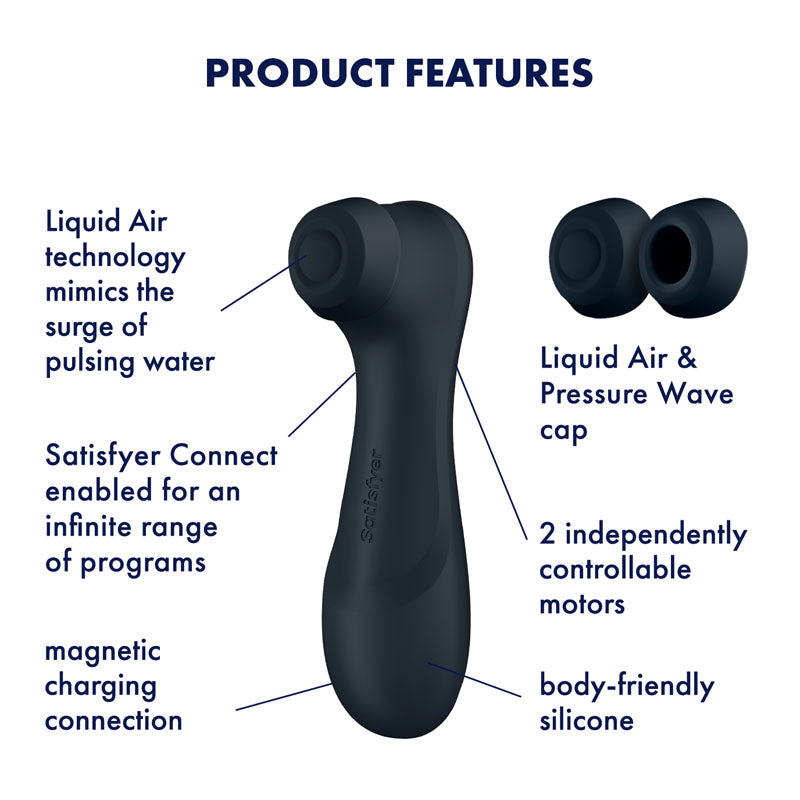 Product features of Satisfyer Pro 2 Generation 3 with App Control - Dark Grey - Dark Grey Touch-Free USB-Rechargeable Clitoral Stimulator.
