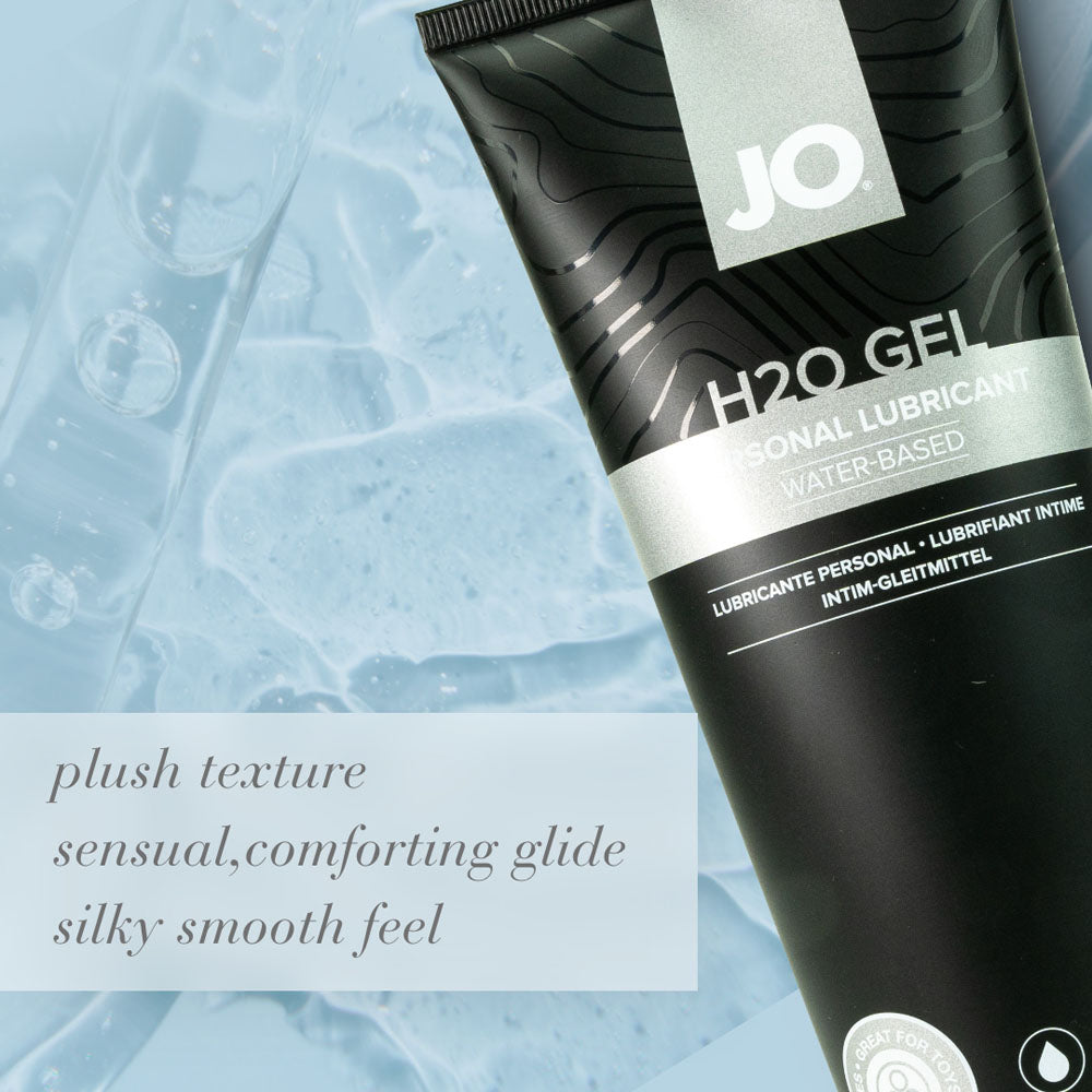 JO H2O Gel Original Lube - 120 mL - Thick Water Based Lubricant - 120 ml Tube on a smooth background with a plush texture.
