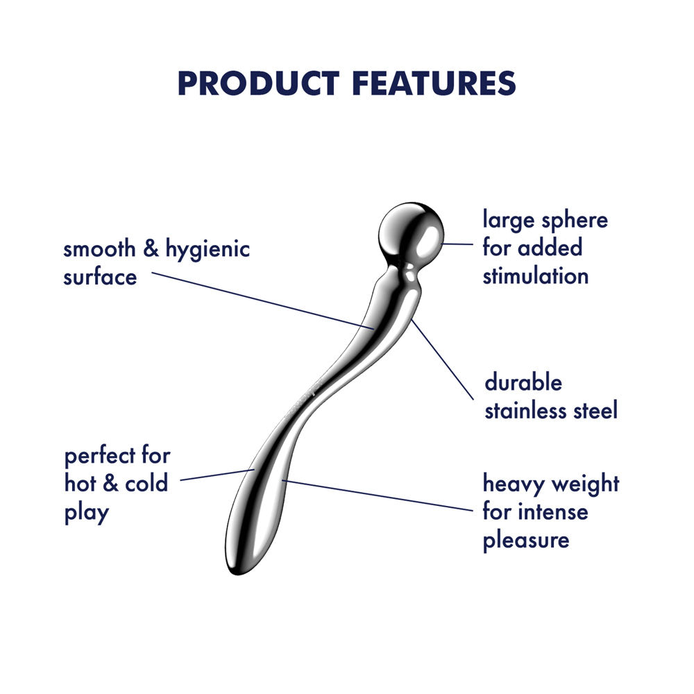 Satisfyer Star Force 2 - Steel 22 cm Dildo features large sphere for added stimulation, durable stainless steel, and smooth hygienic surface.