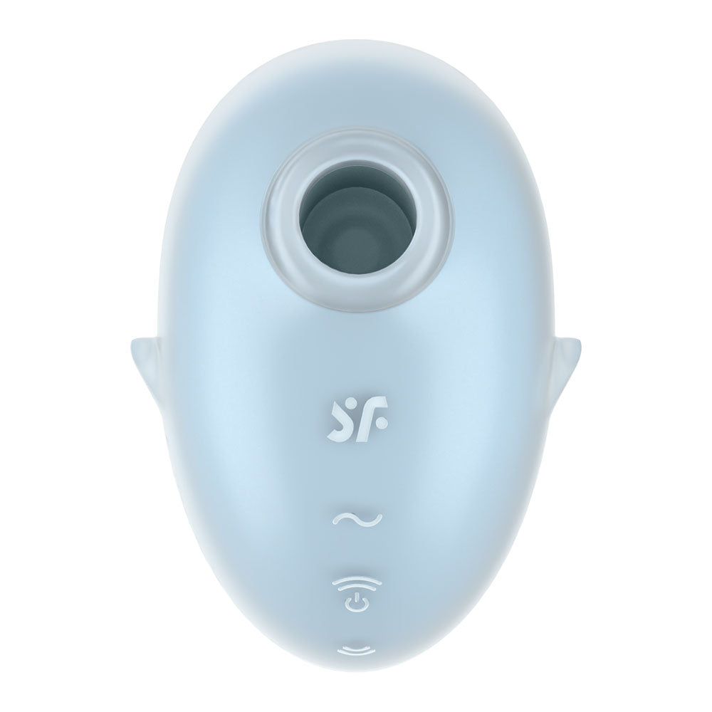 Satisfyer Cutie Ghost -  -  USB Rechargeable Air Pulse Stimulator top view showcasing its unique design and controls.