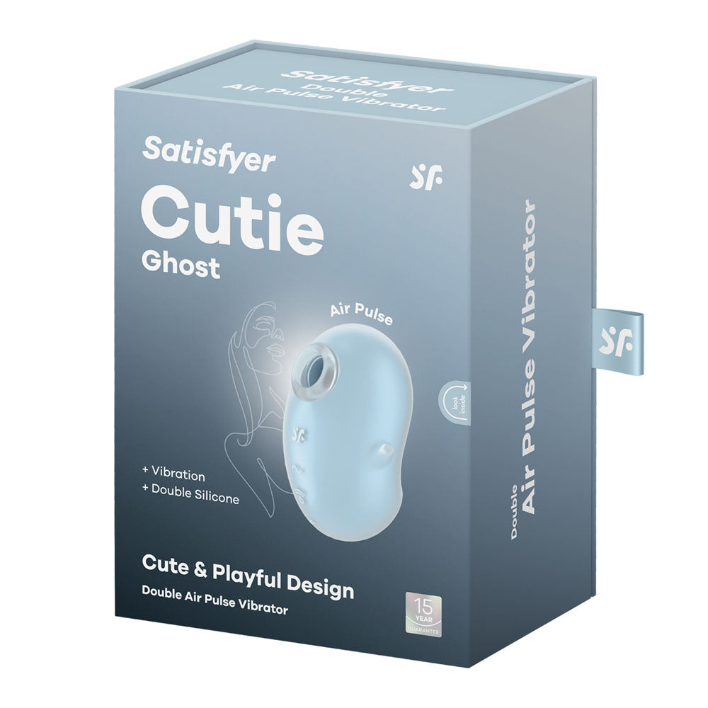 Satisfyer Cutie Ghost -  -  USB Rechargeable Air Pulse Stimulator packaging with cute design and product features.