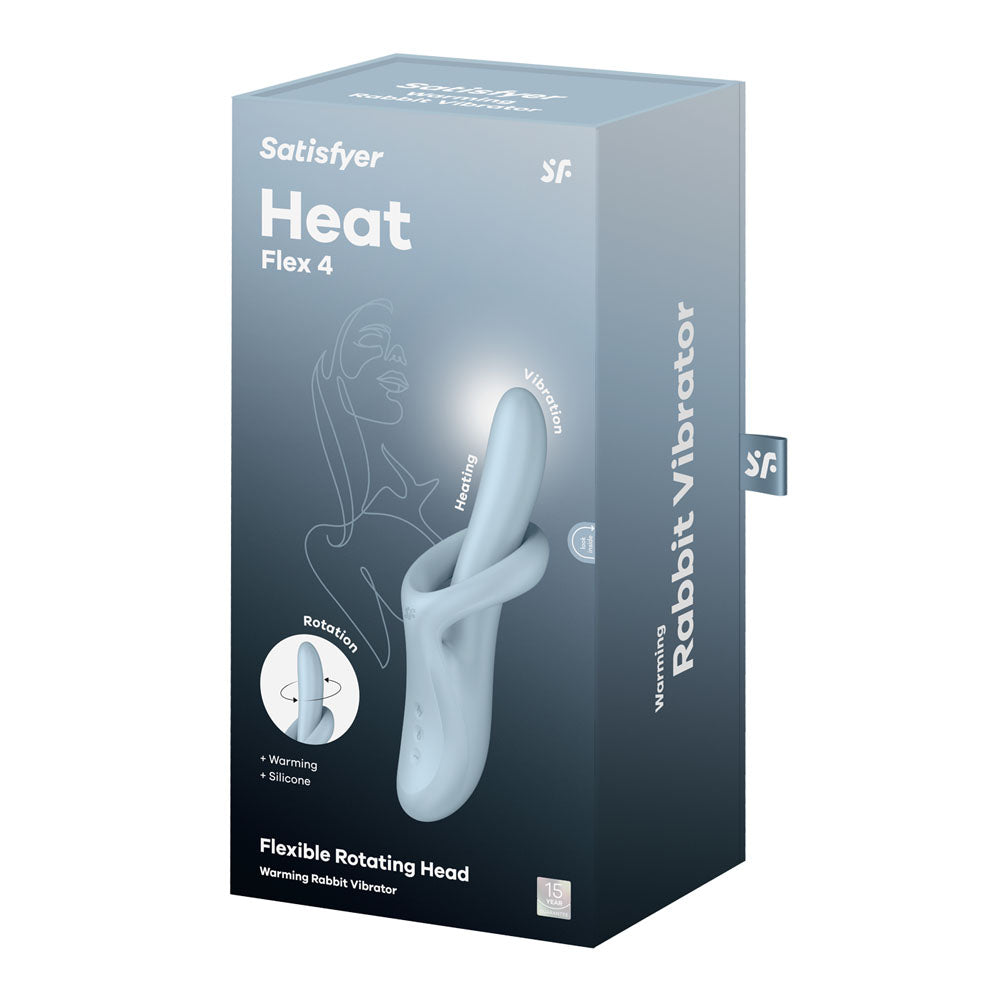 Satisfyer Heat Flex 4 -  -  USB Rechargeable Heating Vibrator packaging showcasing rotating rabbit vibrator features.
