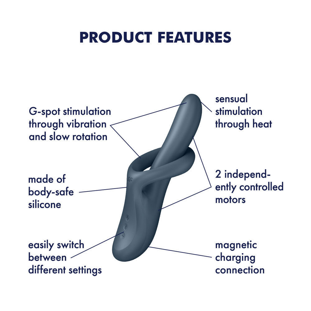 Satisfyer Heat Flex 4 - Grey - Grey USB Rechargeable Heating Vibrator features including G-spot stimulation and magnetic charging.