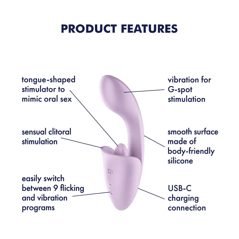 Satisfyer Tongue Expert - Violet 18 cm USB Rechargeable Vibrator with Flicking Clit Stimulator Satisfyer Discreet Intimate Essentials.
