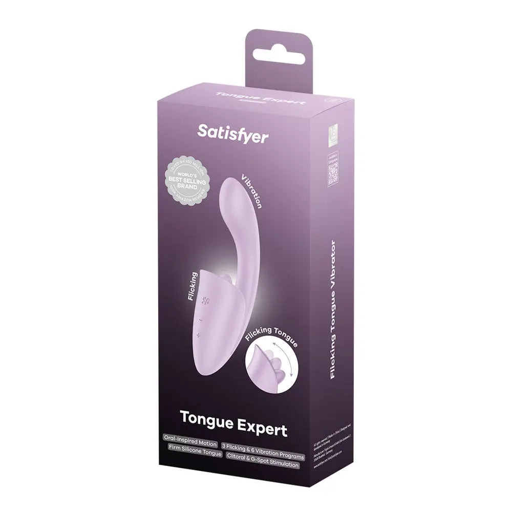 Satisfyer Tongue Expert - Violet 18 cm USB Rechargeable Vibrator with Flicking Clit Stimulator Satisfyer Discreet Intimate Essentials.