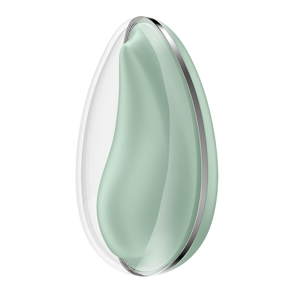 Satisfyer Drop To Go - Mint - Mint USB Rechargeable Clitoral Stimulator in sleek drop shape with protective cap.
