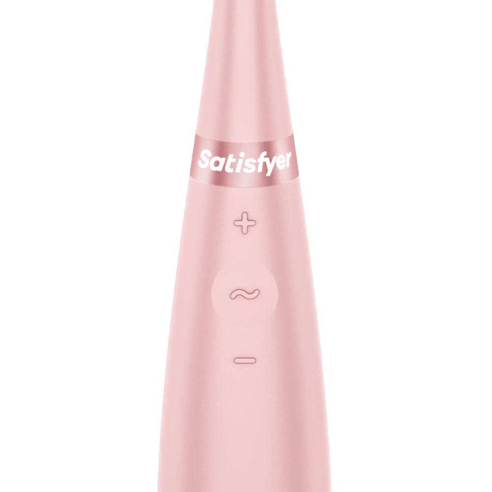 Satisfyer Tip Tease - Rose - Rose USB Rechargeable Vibrator with Twirling Tip features and controls.