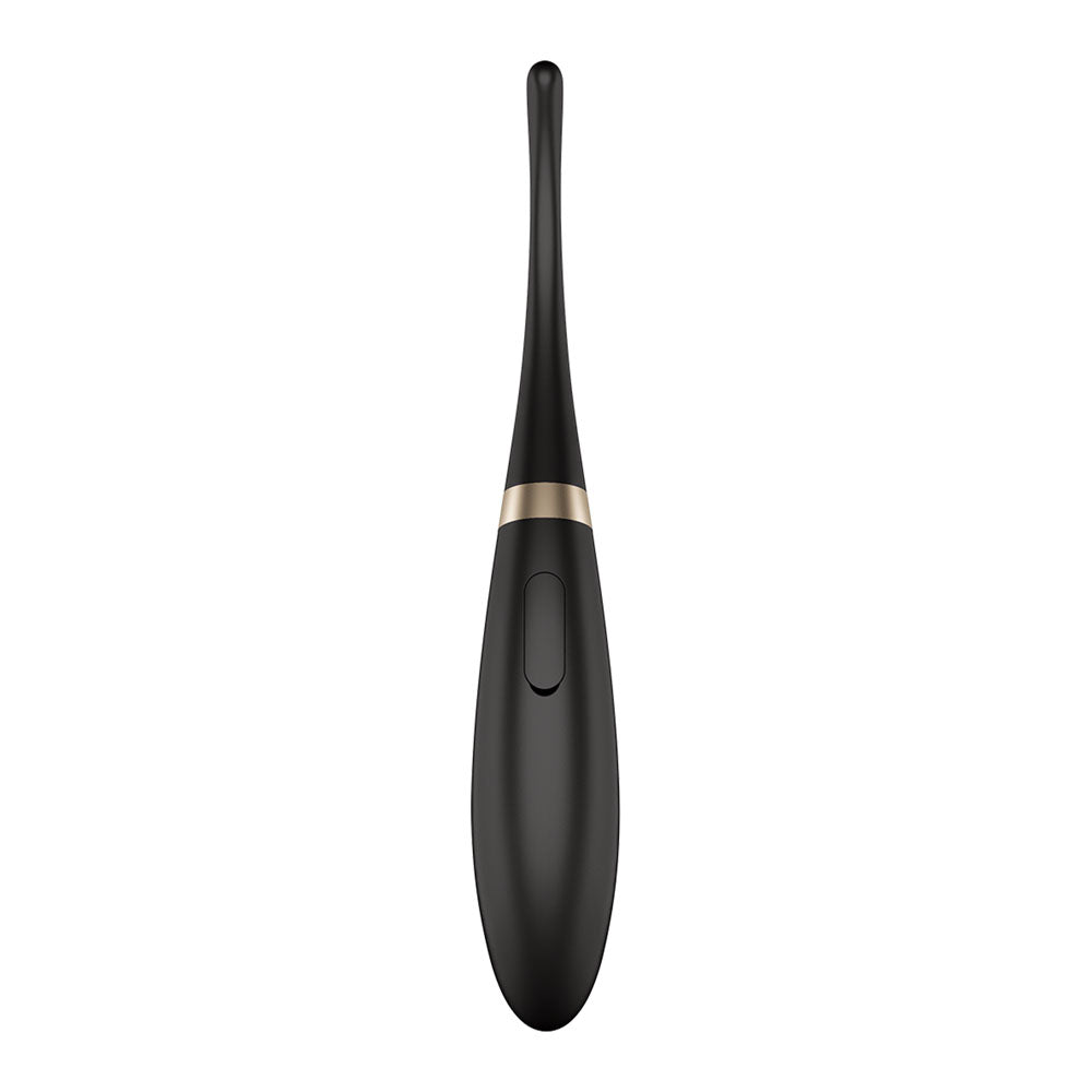 Satisfyer Tip Tease -  -  USB Rechargeable Vibrator with Twirling Tip in sleek black design.