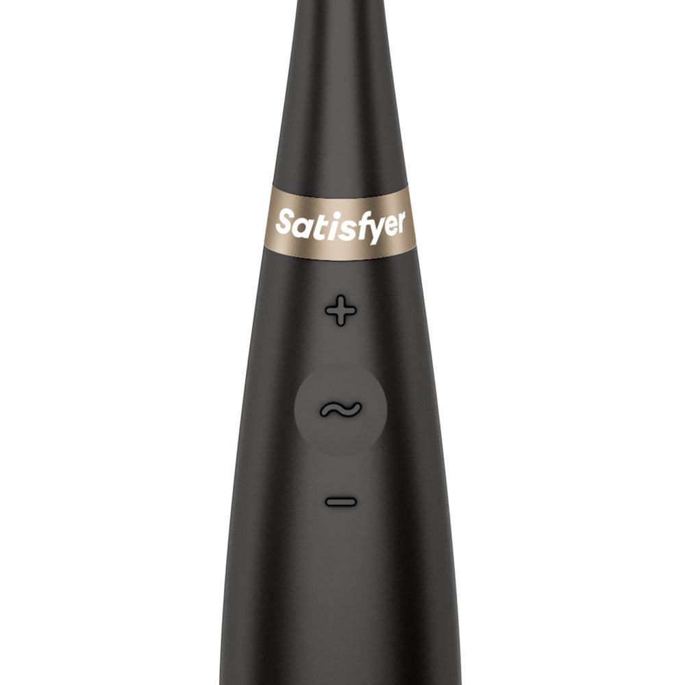 Satisfyer Tip Tease -  -  USB Rechargeable Vibrator with Twirling Tip, sleek design with control buttons.